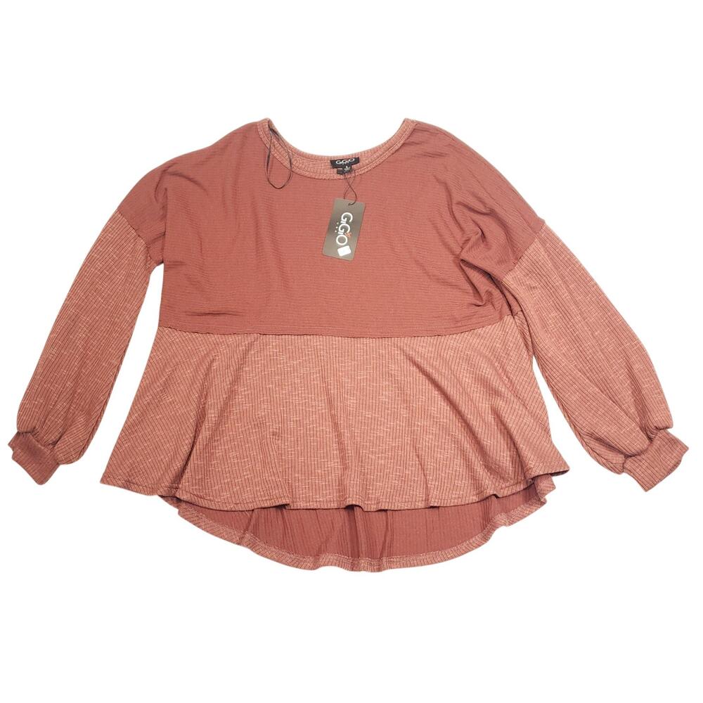 GIGIO USA Blouse Womens S Pink Tunic Puff Sleeve Long Sleeve Ruffle Knit